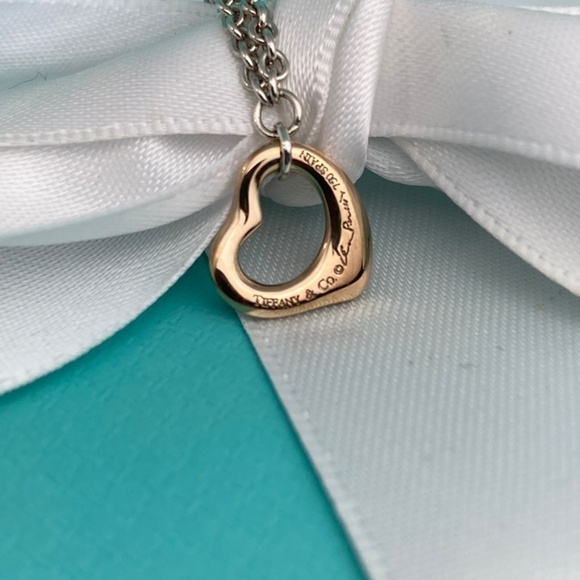 Authentic Tiffany & Co.'s Peretti 18K Rose Gold  & 925 Open Heart Bracelet 7” - Picture 3 of 9